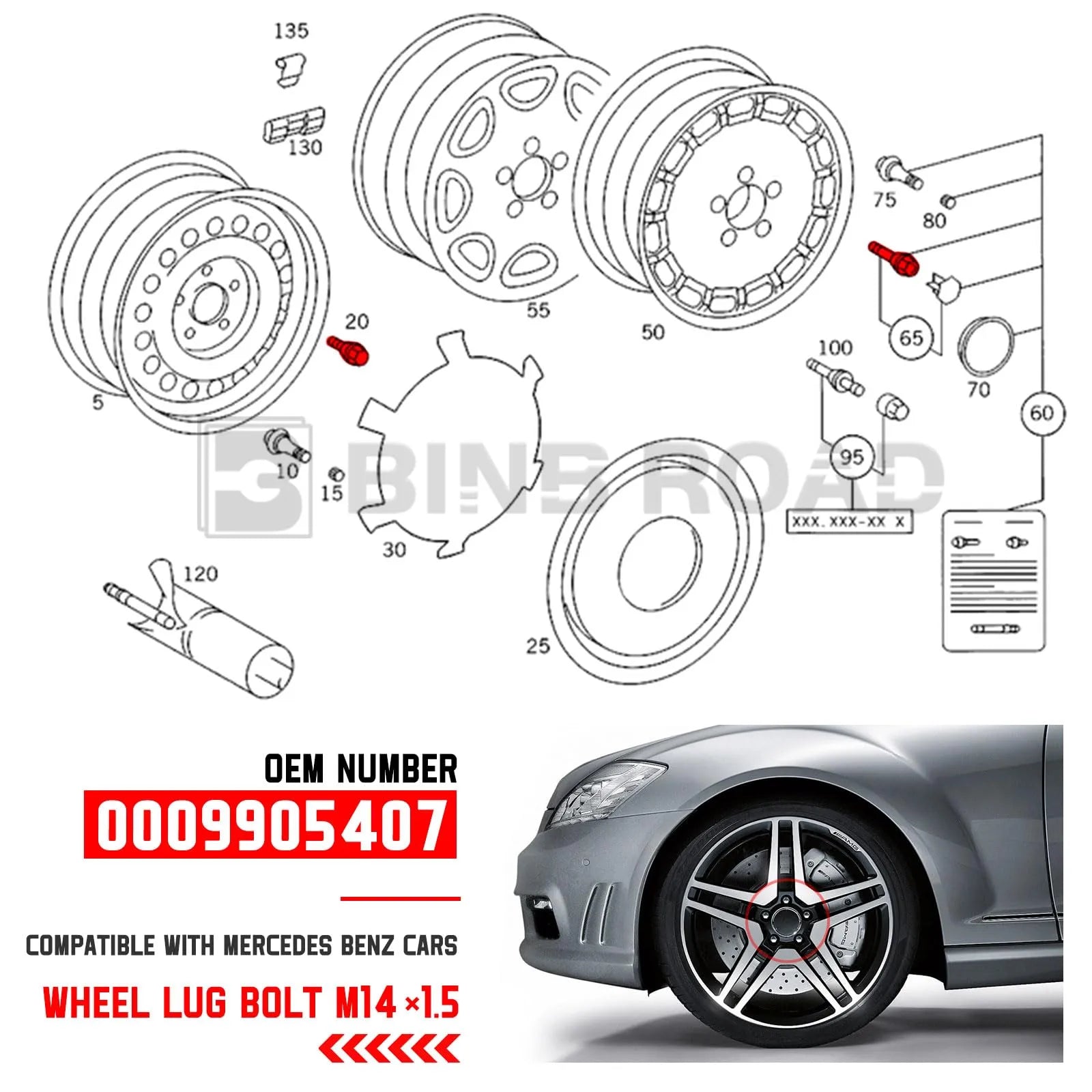 0009905407 9905407 Wheel Lug Bolt M14-1.5