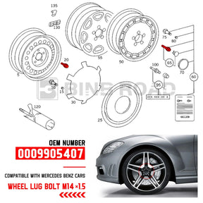 0009905407 9905407 Wheel Lug Bolt M14-1.5