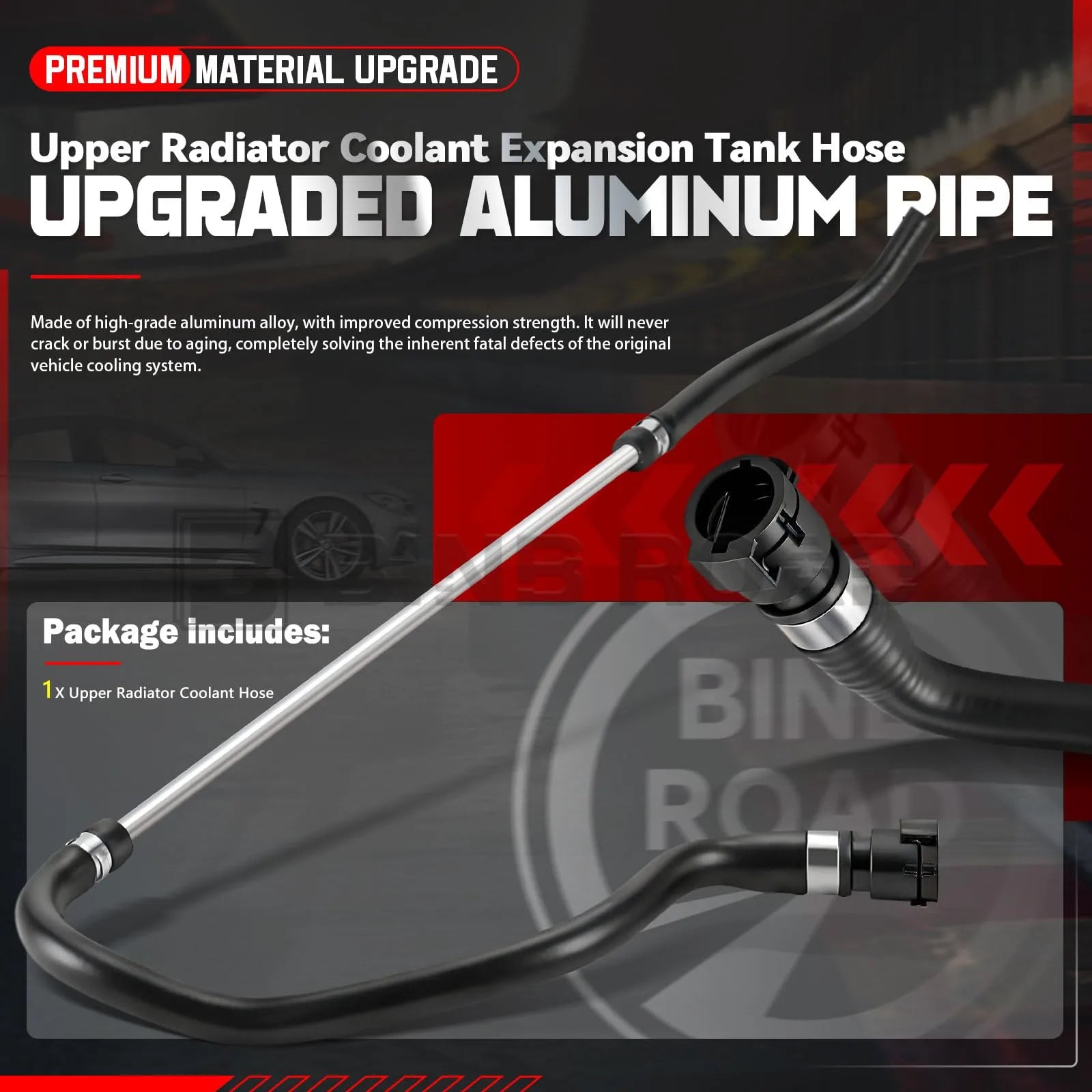 BINB ROAD Expansion Tank to Upper Radiator Water Hose Compatible with BMW E81 E82 E84 E87 E88 E90 E91 E92 E93 128i 328i 328xi 330i 330xi X1,Aluminum (Replaces 17127618510)