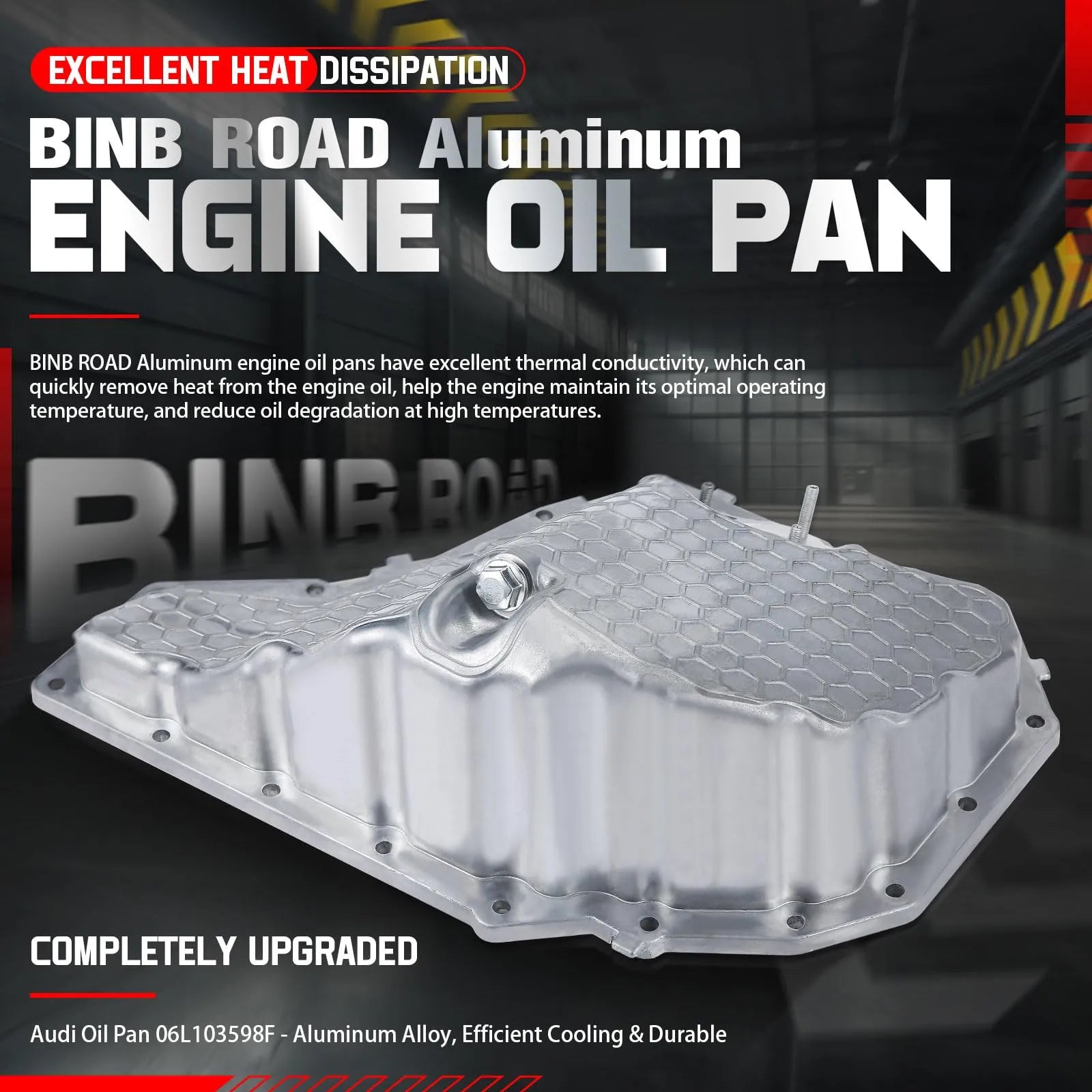 BINB ROAD Aluminum Engine Oil Pan Lower Compatible with Audi A4 A5 A6 Quattro Q5 Engine L4 (Replaces 06L103598F)