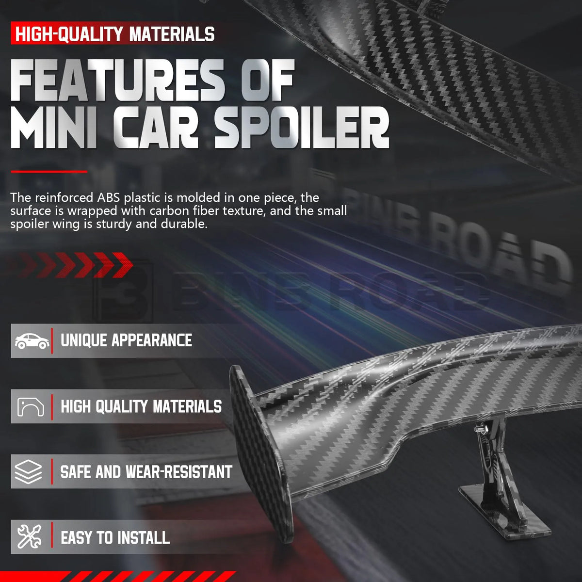 Car Mini Spoiler Wing, Mini Spoiler for Car Funny,Carbon Fiber B