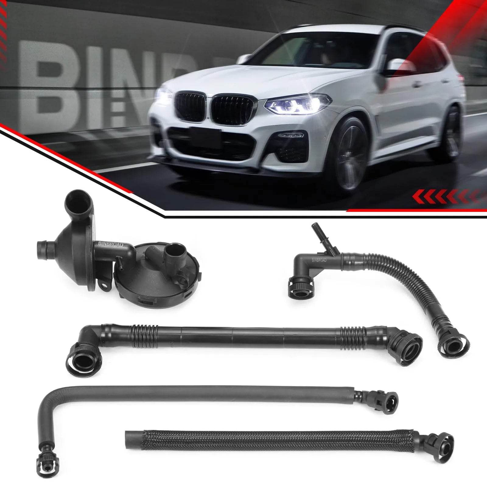 5-teiliges Kurbelgehäuse-Entlüftungsventil- und Entlüftungsschlauch-Kit 11617504536 + 11611432559 + 11157532649 + 11617504535 + 11617501566 