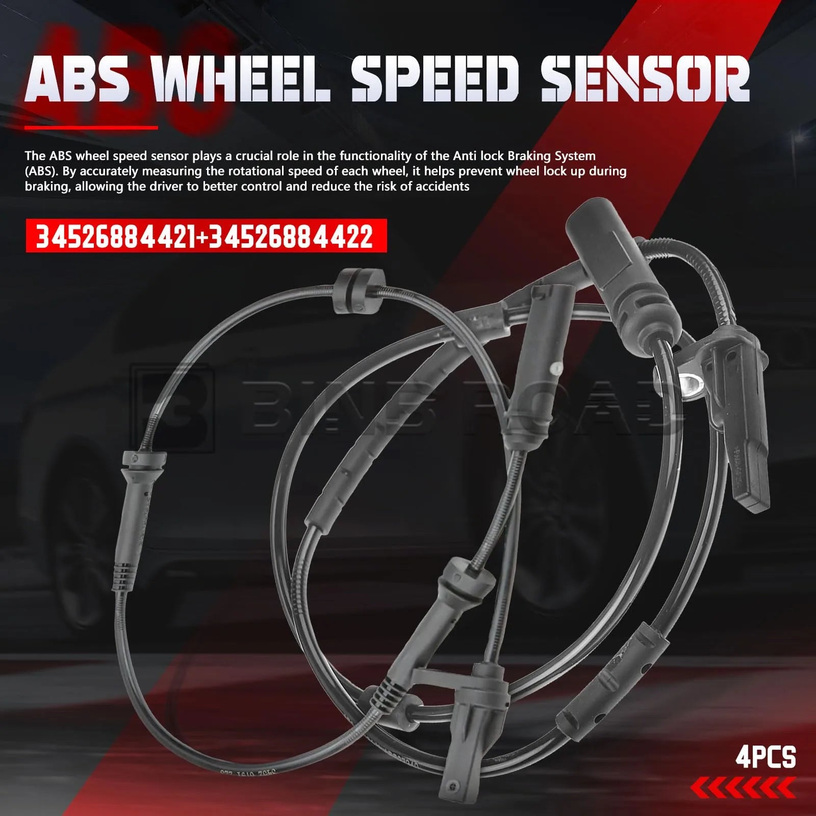 34526884421 + 34526884422 ABS Wheel Speed Sensor,4Pcs