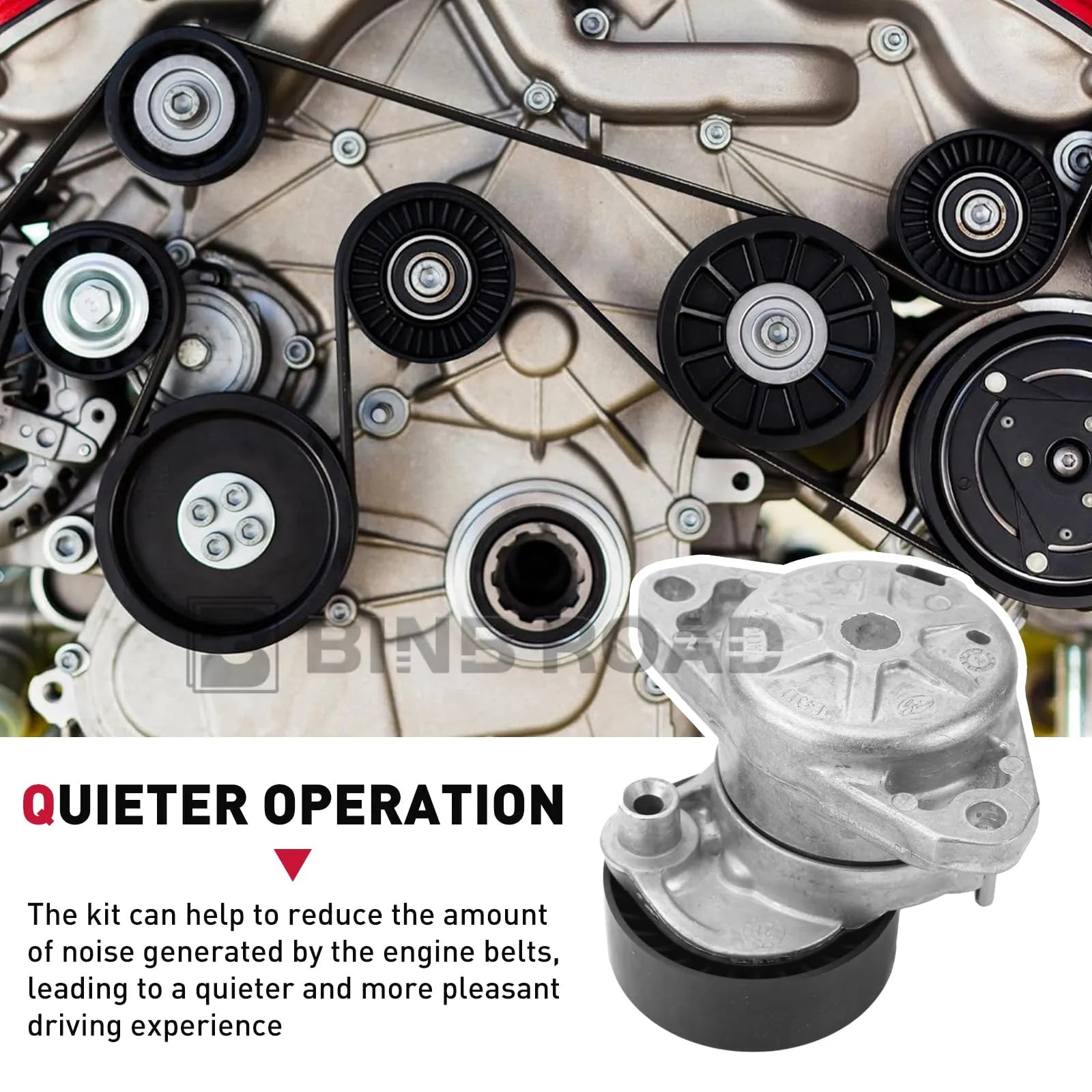 US 0039937296 + 2722000270 + 2722021419 + 2722020000 Engine Drive Belt Tensioner & Idler Pulley Belt