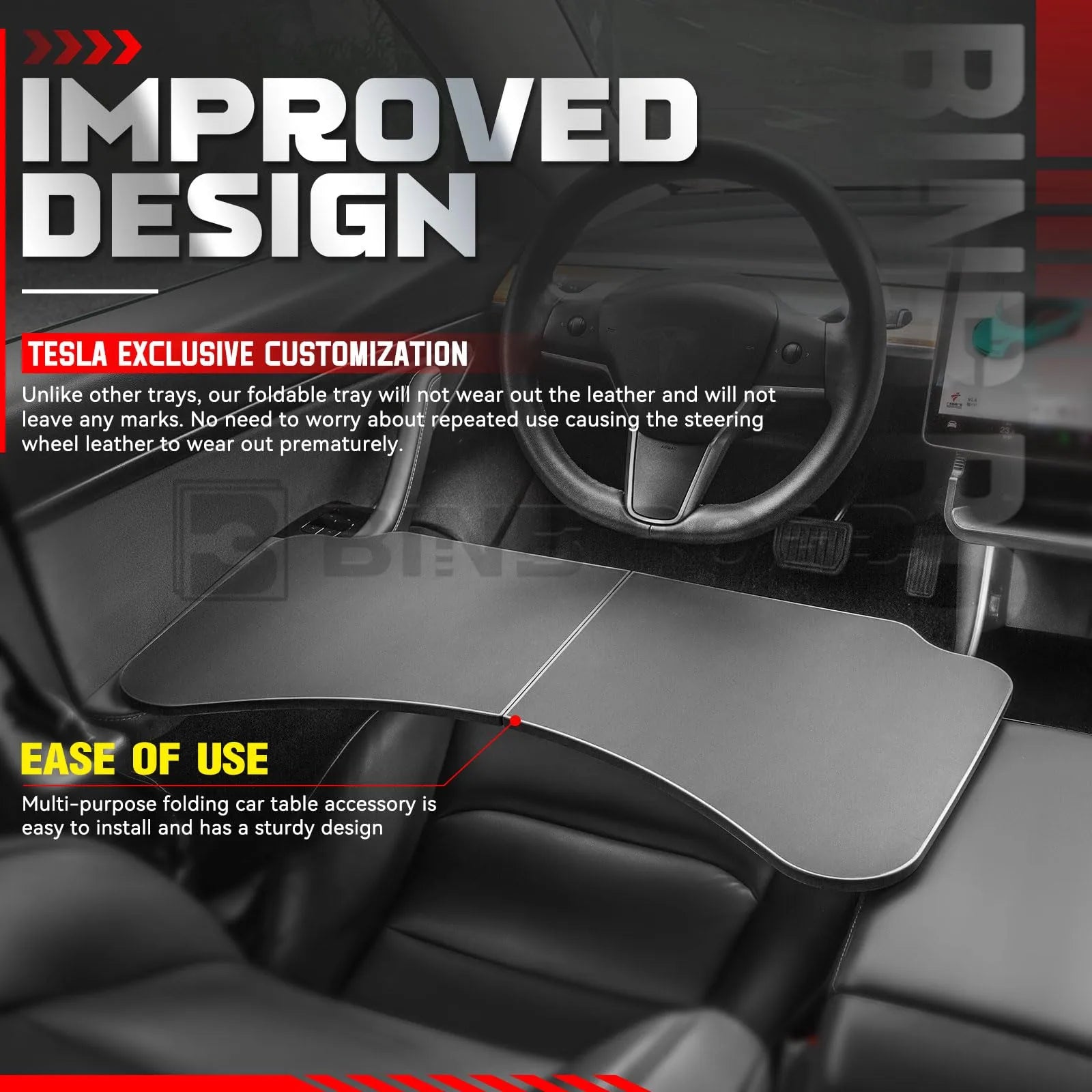 US Car Folding Tray Table Leather Compatible with Tesla Model 3 Y